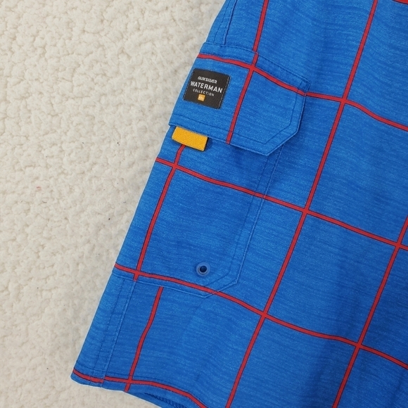 Quiksilver Waterman Blue Red Hybrid 9” Trunks Board Shorts Drawstrings Mens 31 - Picture 6 of 12